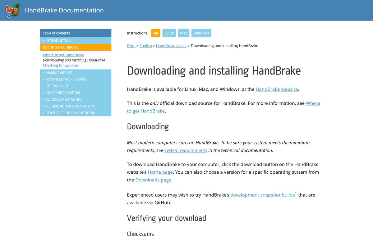 HandBrake install guide showing the .NET Desktop Runtime requirement