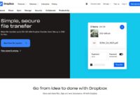 Dropbox Transfer create-transfer panel with files, expiration date and password