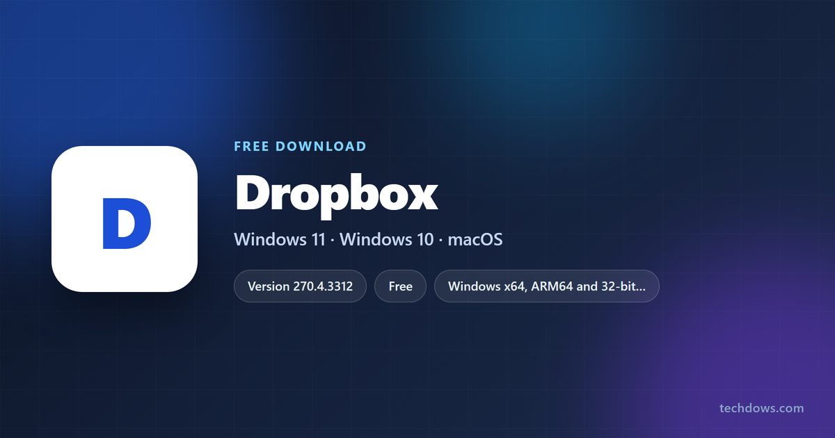 Dropbox specification card with version, price and supported systems