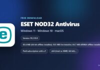 ESET NOD32 Antivirus card with supported systems and trial length