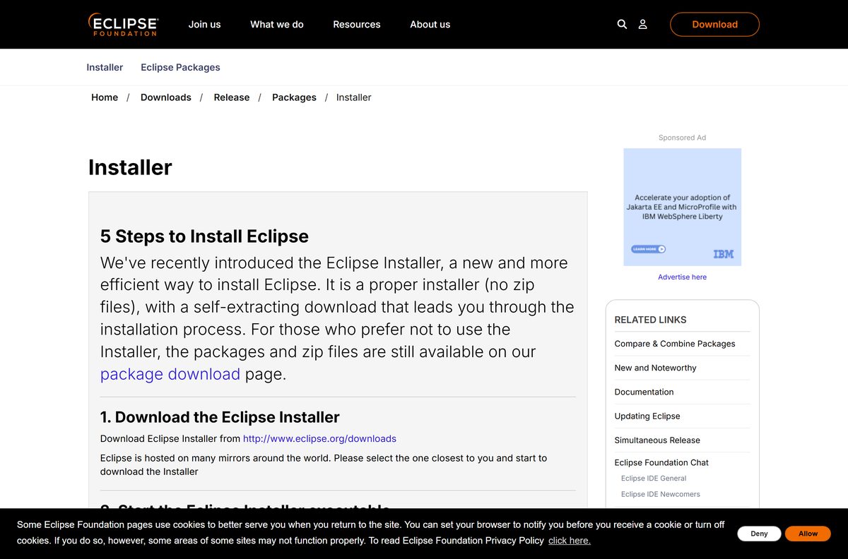 Eclipse Installer page with its five setup steps