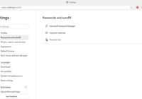 Edge Settings page listing Password Manager, Payment methods and Personal info