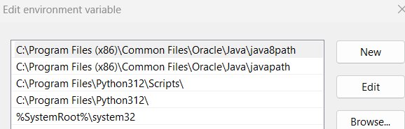 Edit environment variable list showing several Path folder entries
