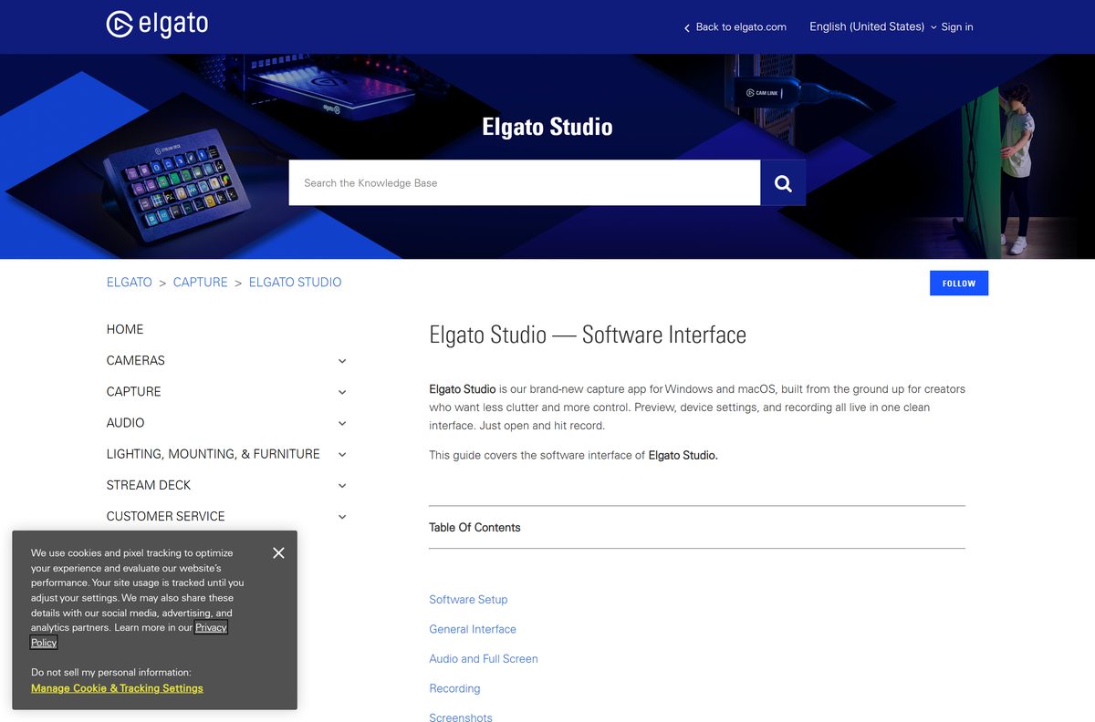 Elgato help guide to the Studio interface and settings