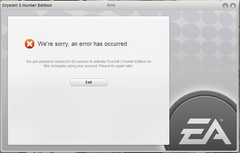 Error dialog reading 'We are unable to connect to EA servers'