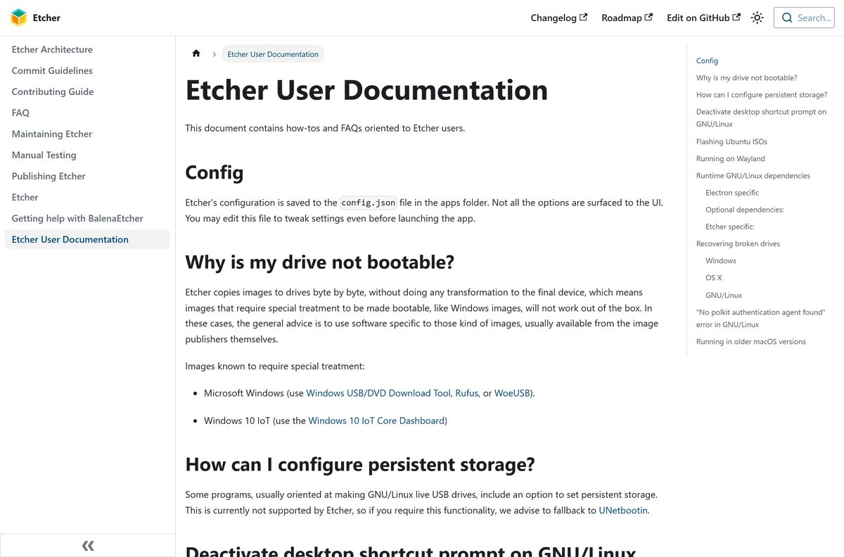 Etcher user guide explaining how to recover a broken drive