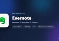 Evernote app card with version, download size and supported systems