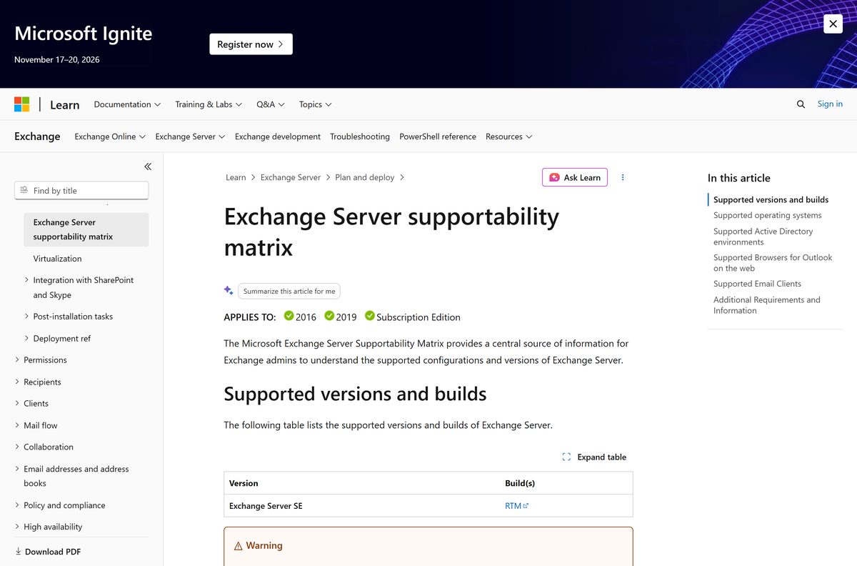 Supportability matrix table listing operating systems, clients and directory versions