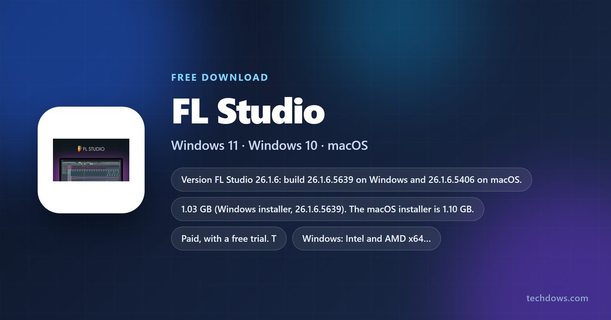 FL Studio card listing version, installer sizes and supported systems