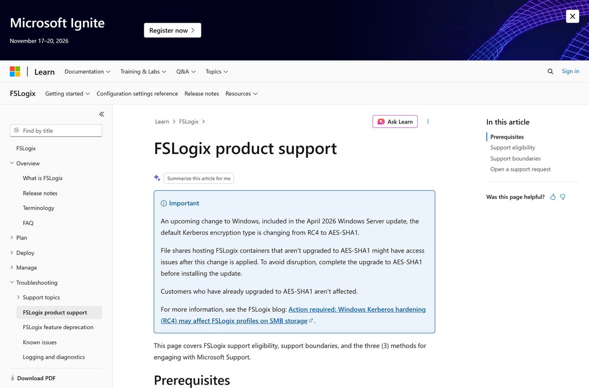Product support page listing supported client and server operating systems