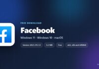 Facebook logo with version, size and supported systems