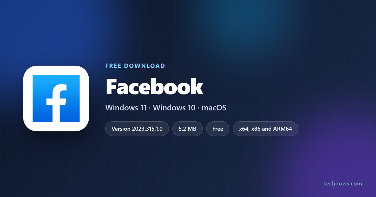 Facebook logo with version, size and supported systems