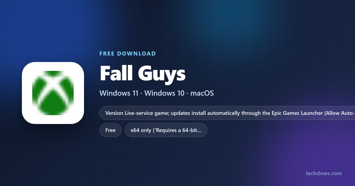 Fall Guys spec card with Windows requirements, price and install route