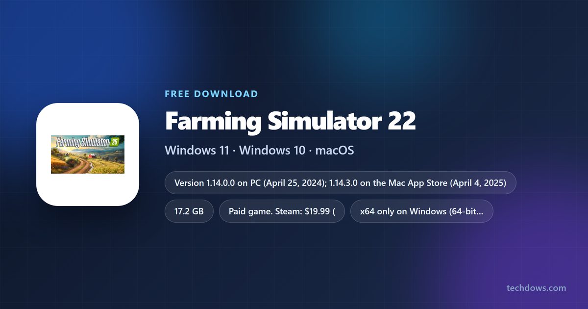 Farming Simulator 22 price, supported systems and storage needs