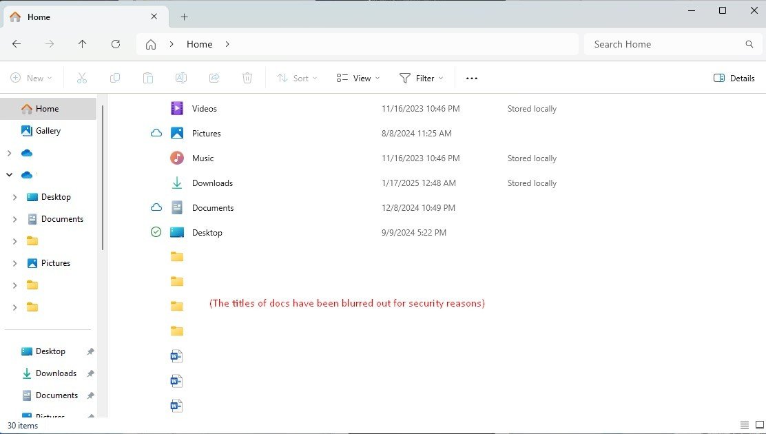 File Explorer Home page listing Quick access folders and files
