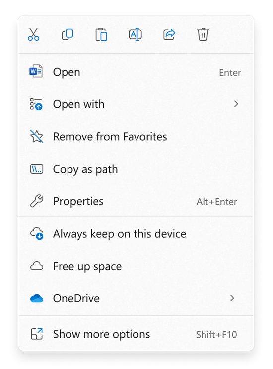 File Explorer right-click menu with Always keep on this device option