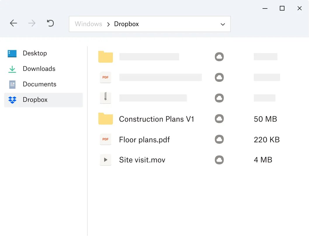 File Explorer showing the Dropbox folder with several cloud-icon files
