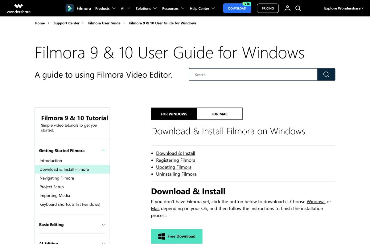 Wondershare guide covering Filmora download, login, update and uninstall on Windows