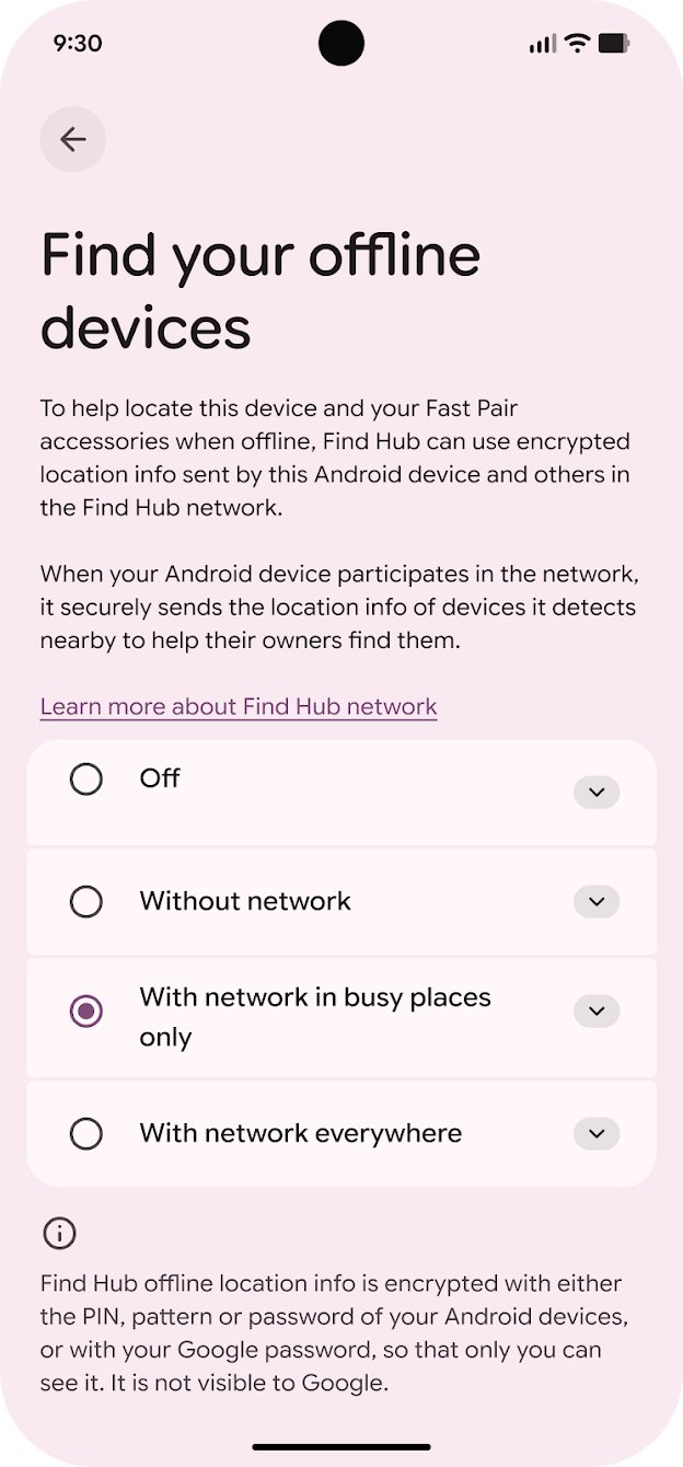 Find Hub offline devices screen showing four network detection options