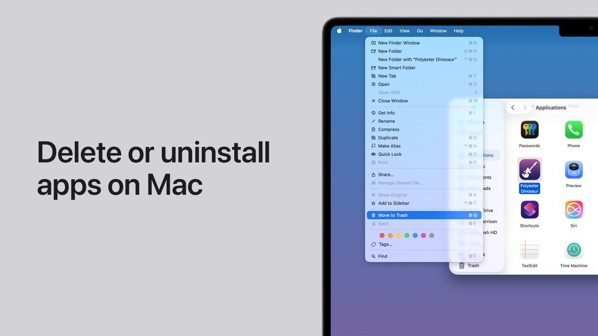 Finder File menu with Move to Trash option highlighted
