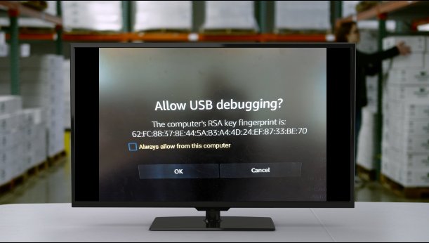 Fire TV screen showing the Allow USB debugging prompt