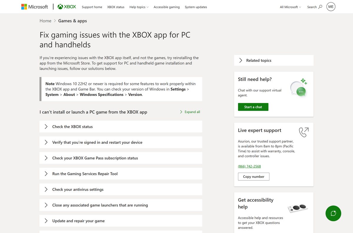 Xbox Support checklist for PC games that will not install