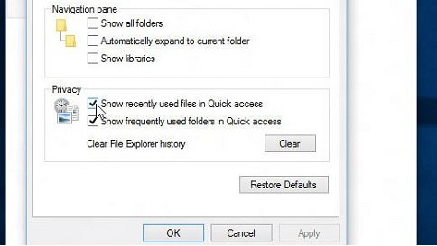 Folder Options dialog with the Show libraries checkbox unchecked