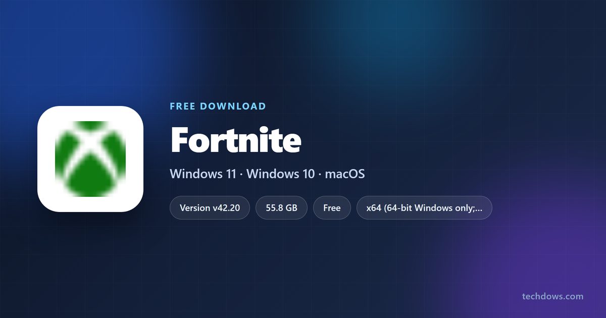 Fortnite spec card with Windows requirements, price and install routes