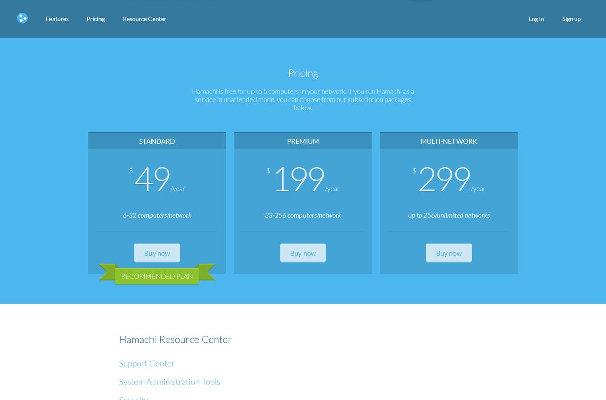 Pricing section comparing the Standard, Premium and Multi-Network yearly plans
