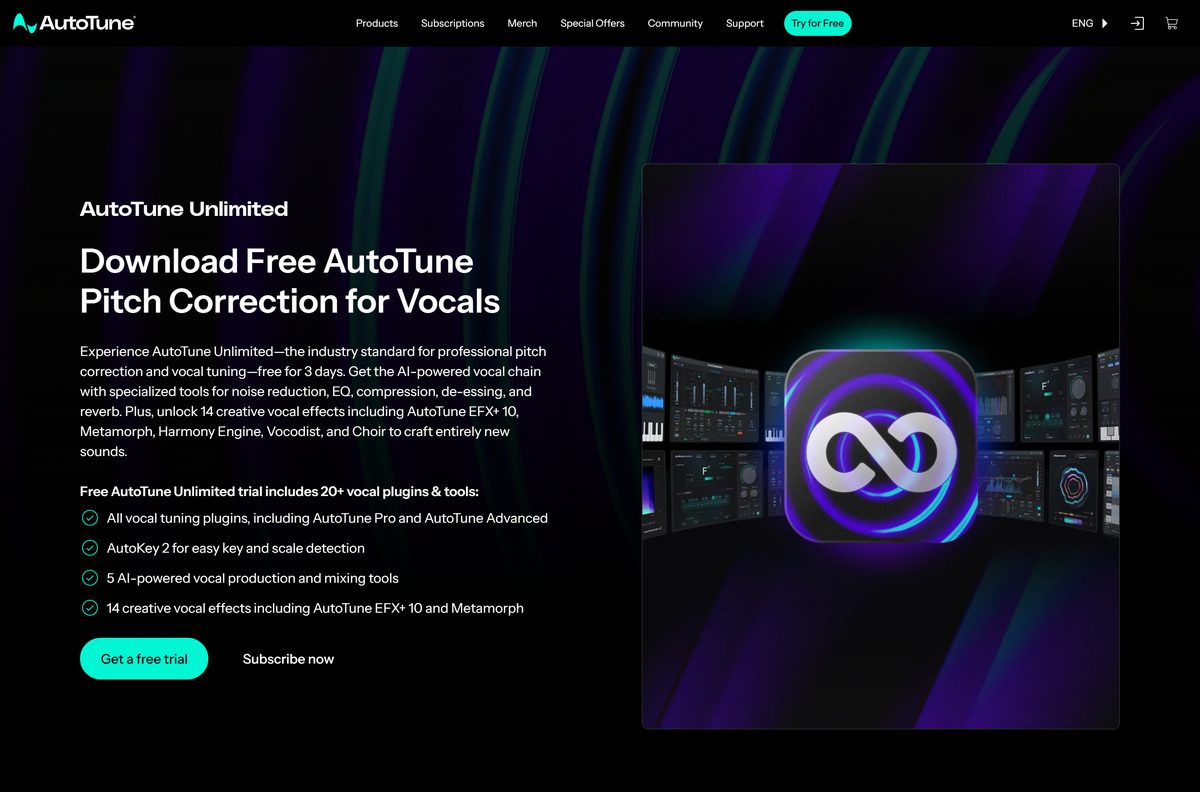 Antares free trial page for the Auto-Tune Unlimited bundle