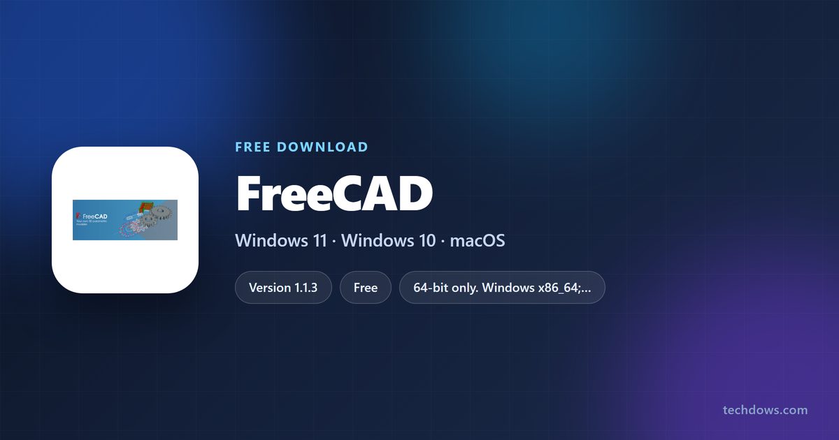 FreeCAD card with version, license, platforms and requirements