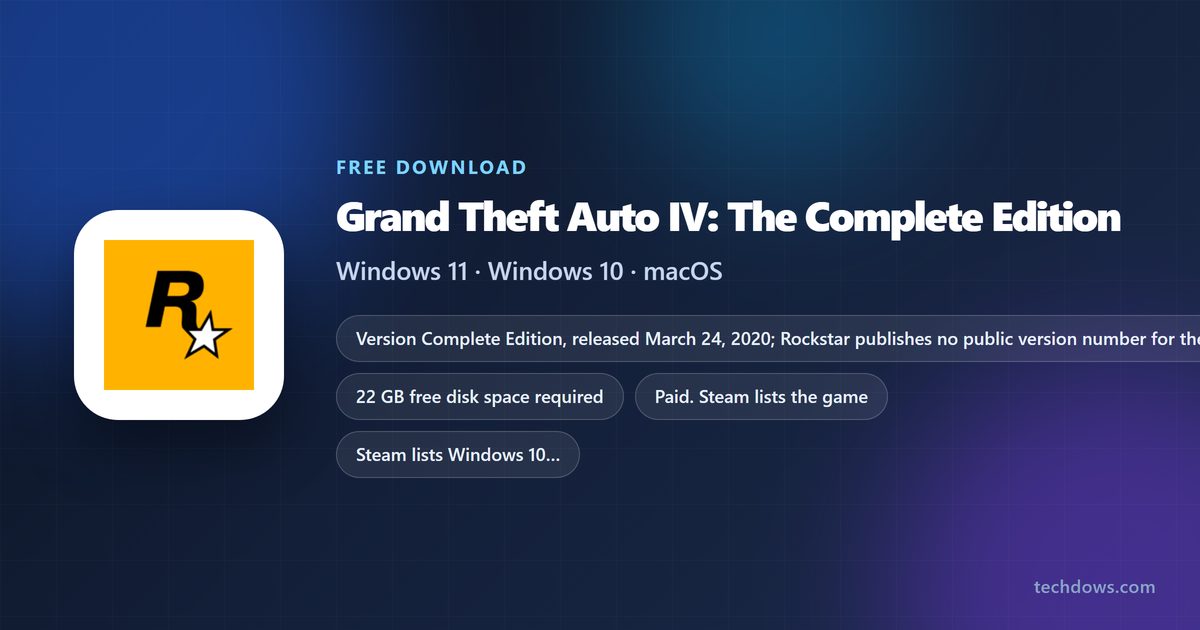Grand Theft Auto IV: The Complete Edition price, disk space and Windows support