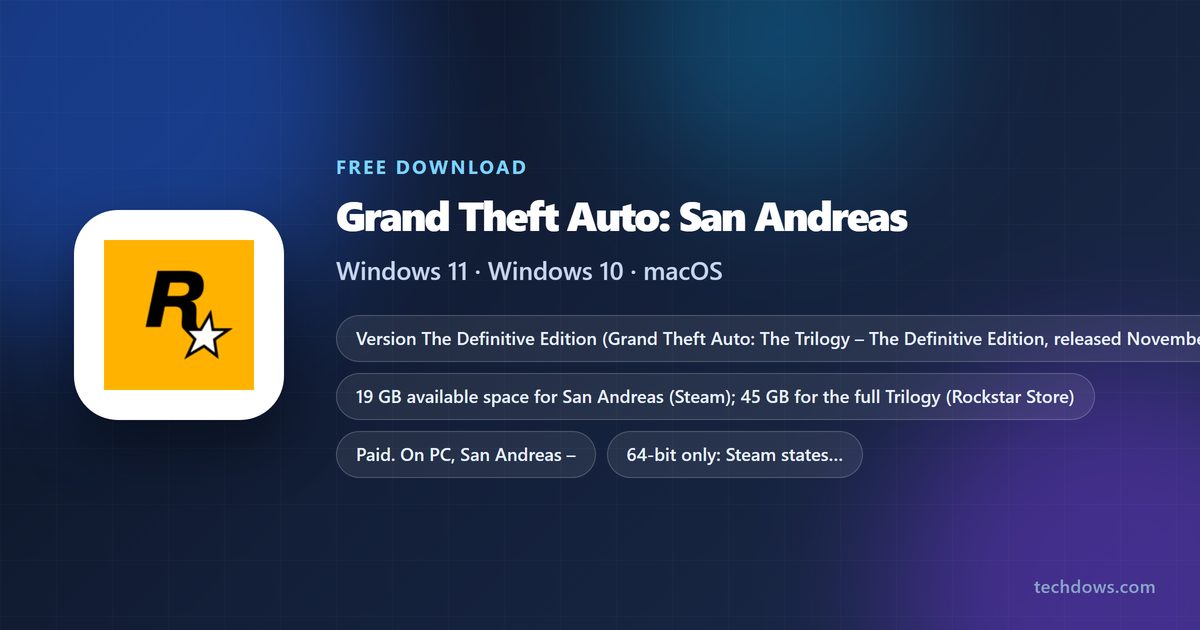 Grand Theft Auto: San Andreas price, disk space and Windows support