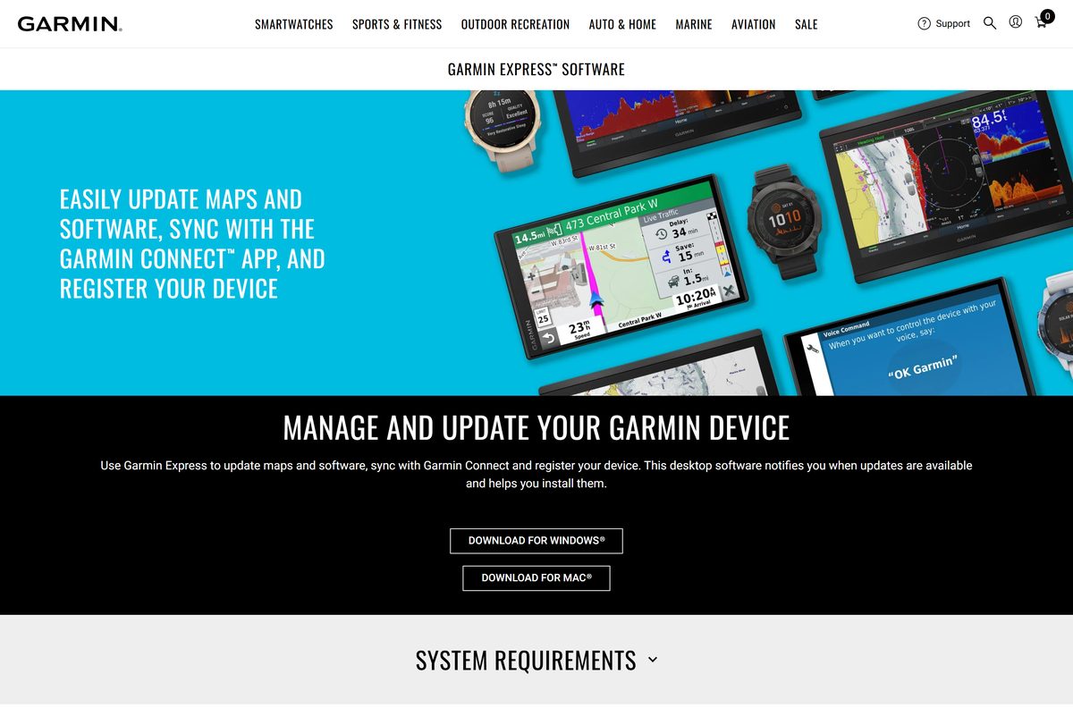 Garmin Express system requirements for Windows and Mac