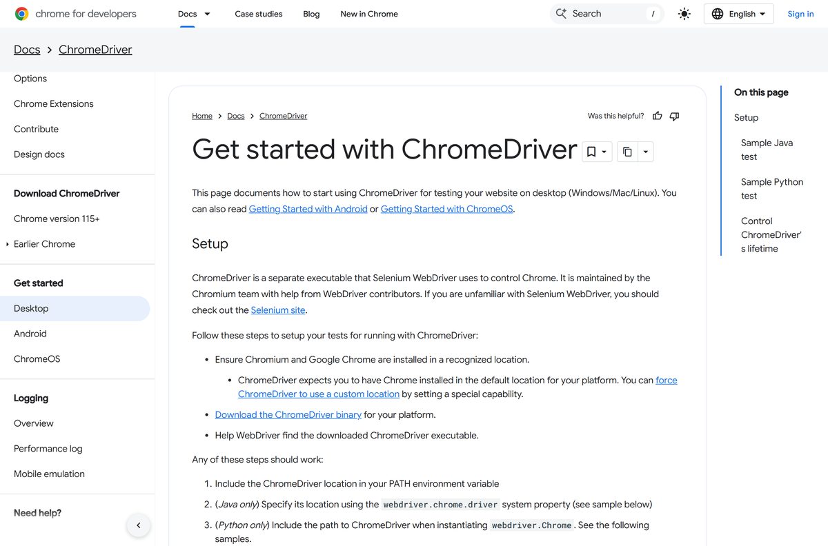 Getting started guide for ChromeDriver on Windows, Mac and Linux
