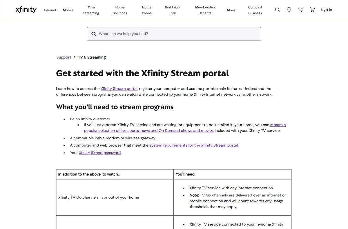 Xfinity guide to signing in to the Stream portal on a computer