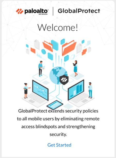 GlobalProtect Welcome screen with a Get Started link