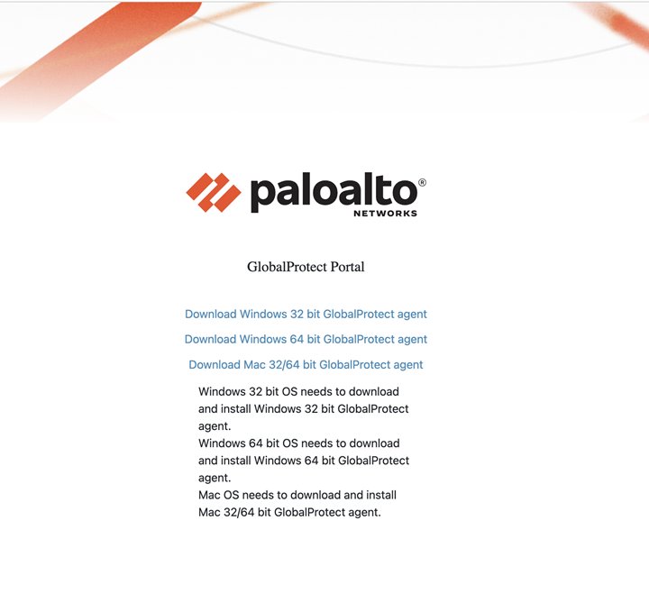 GlobalProtect portal page with Windows 32-bit and 64-bit download links