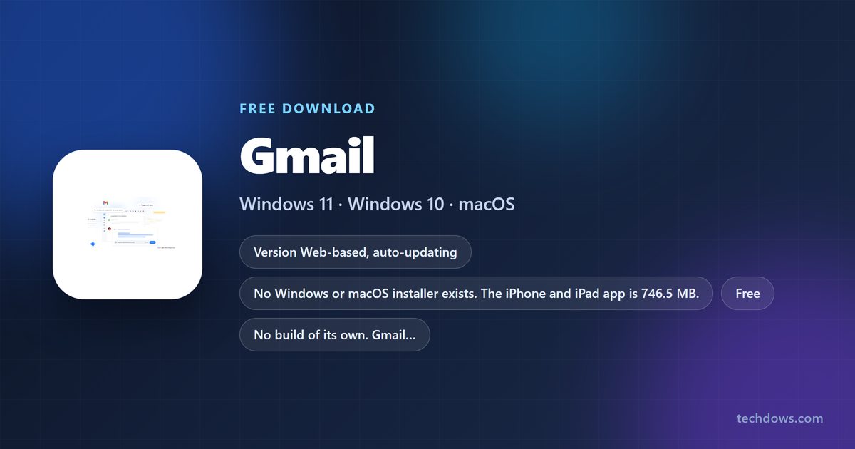 Gmail logo with version, size and supported systems