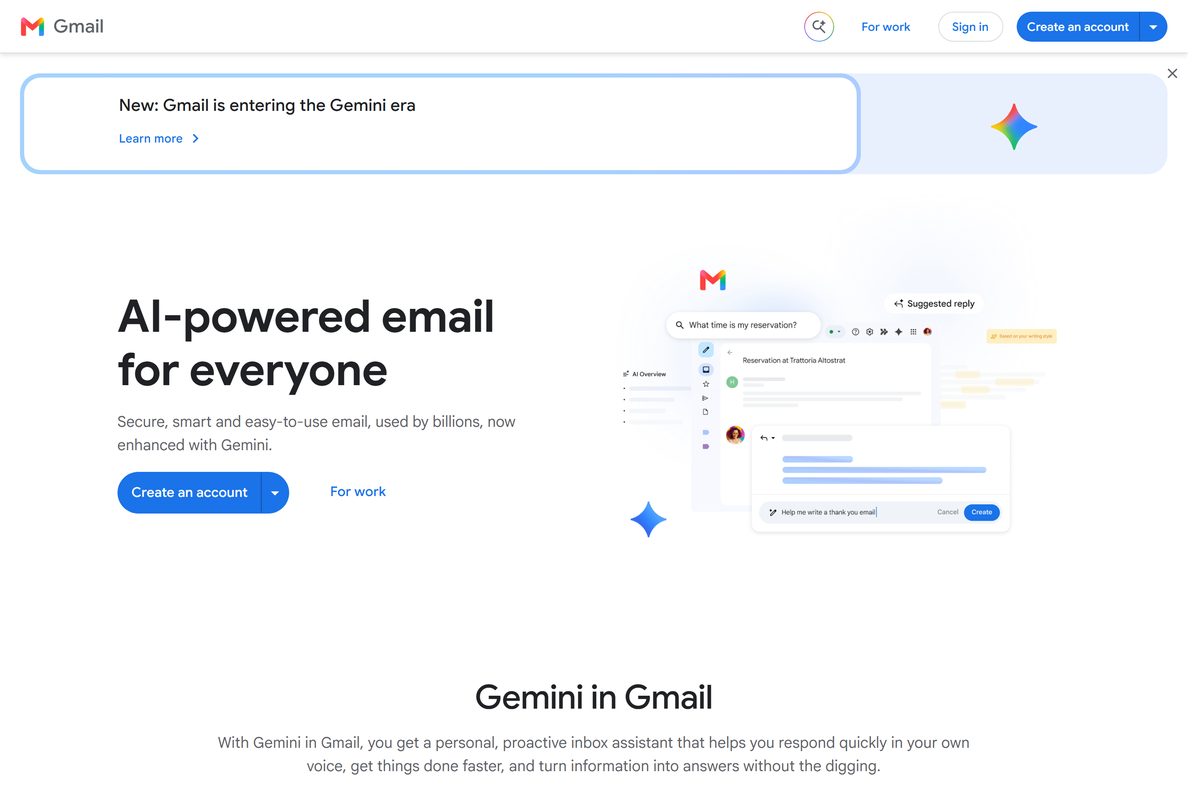 Google's Gmail page showing only App Store and Google Play buttons