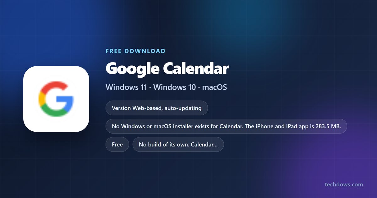 Google Calendar logo with price, supported systems and app size