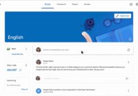 Google Classroom Stream page showing class code and Meet link