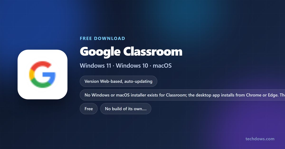 Google Classroom logo with price, supported systems and app size