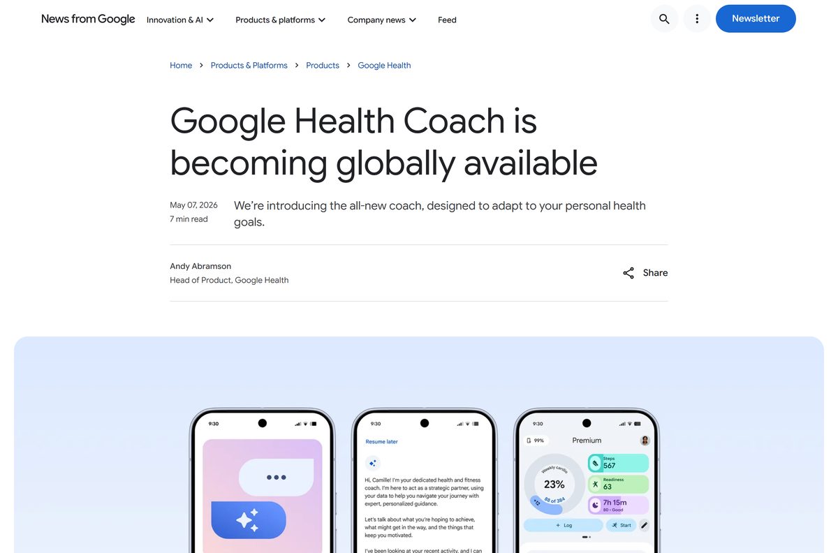 Google blog post announcing the Google Health Coach for Premium users