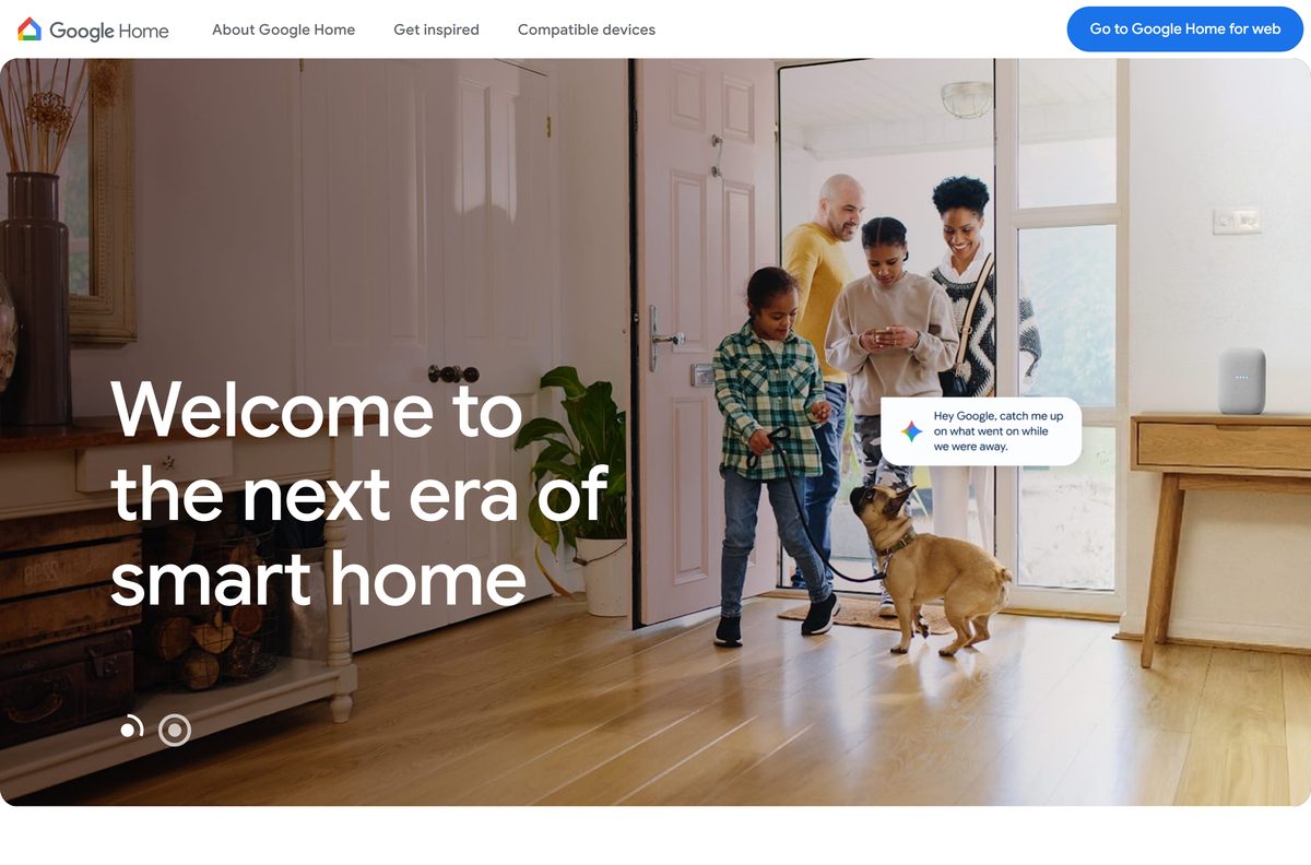 Google Home homepage with the link to the web version