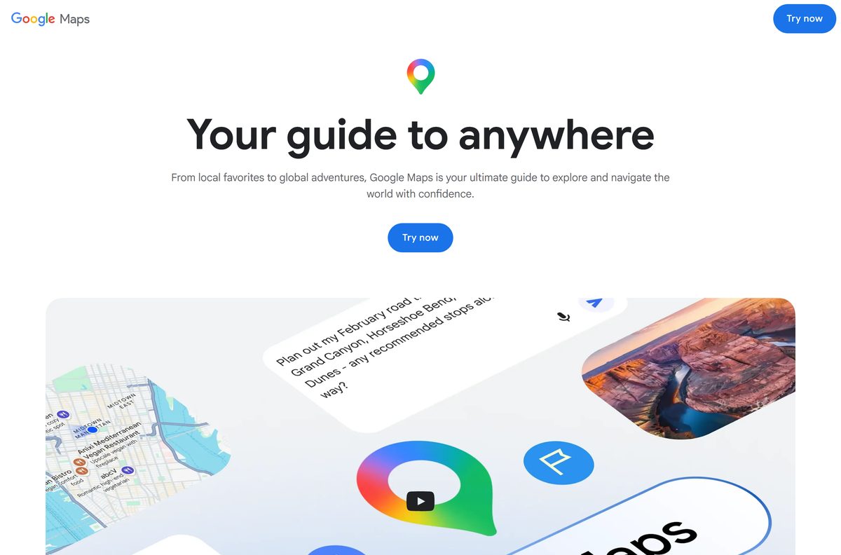 Google Maps product page headed Your guide to anywhere