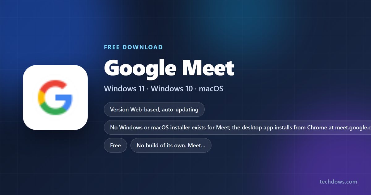 Google Meet logo with price, supported systems and app size