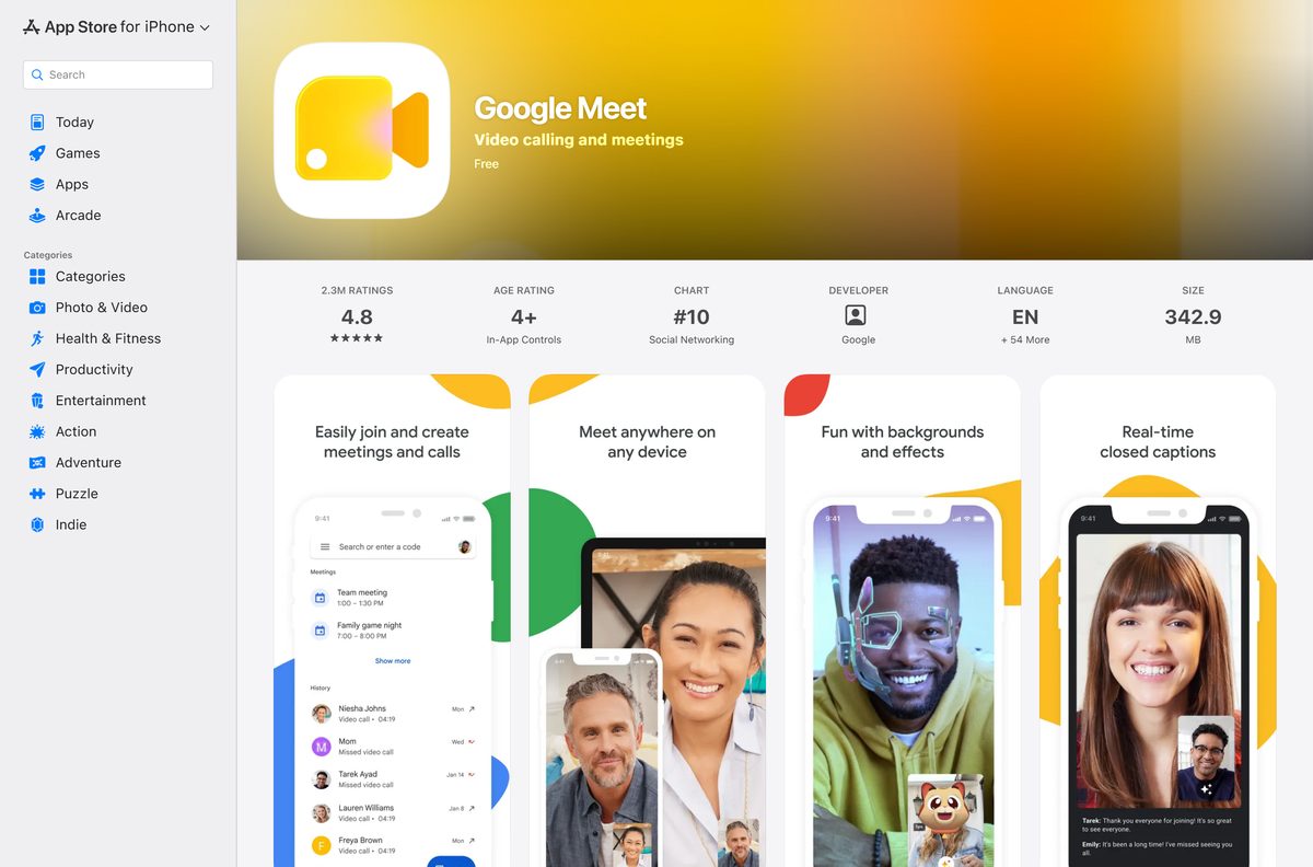 App Store listing for Meet on iPhone and iPad from Google LLC
