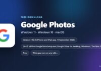 Google Photos logo with version, size and supported systems