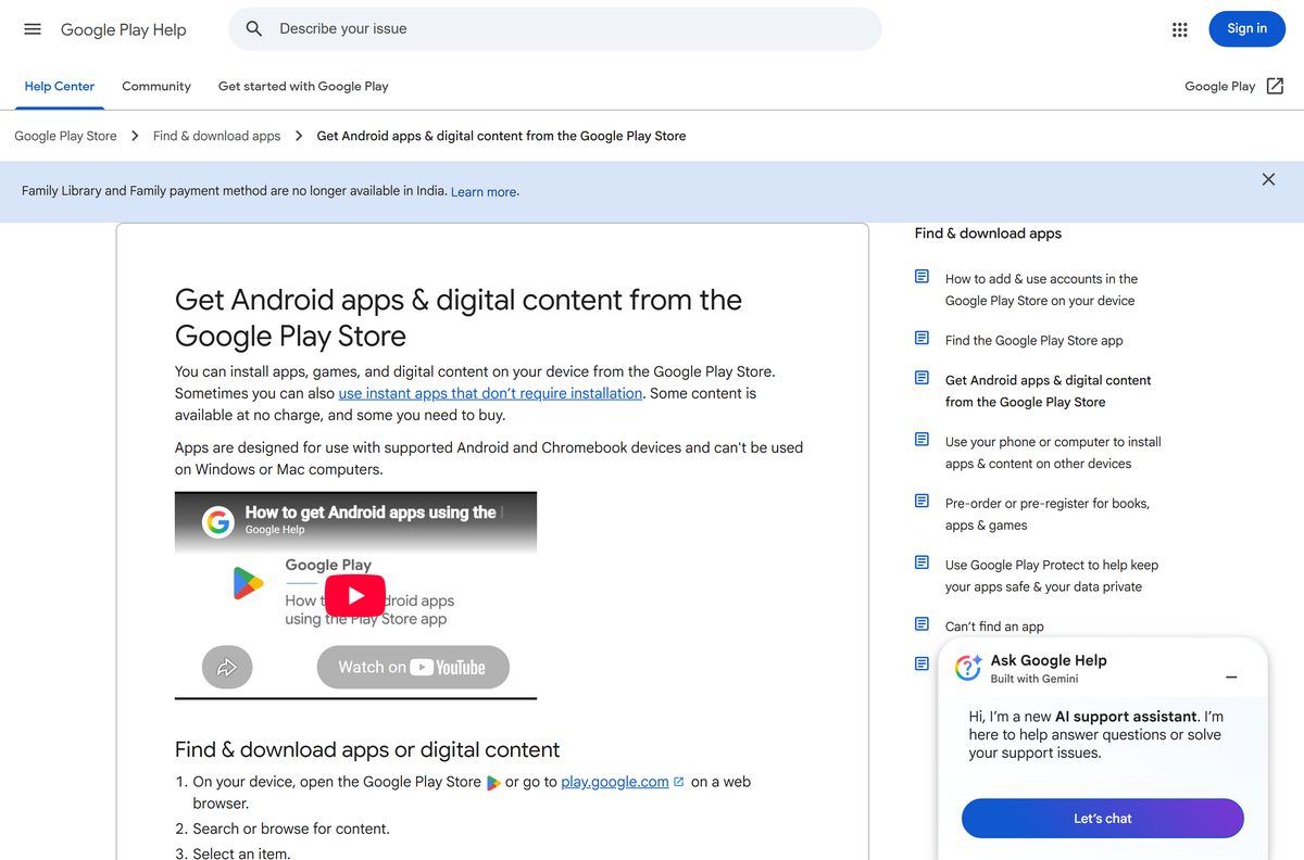 Google Play Help page explaining where Android games like The Battle Cats run